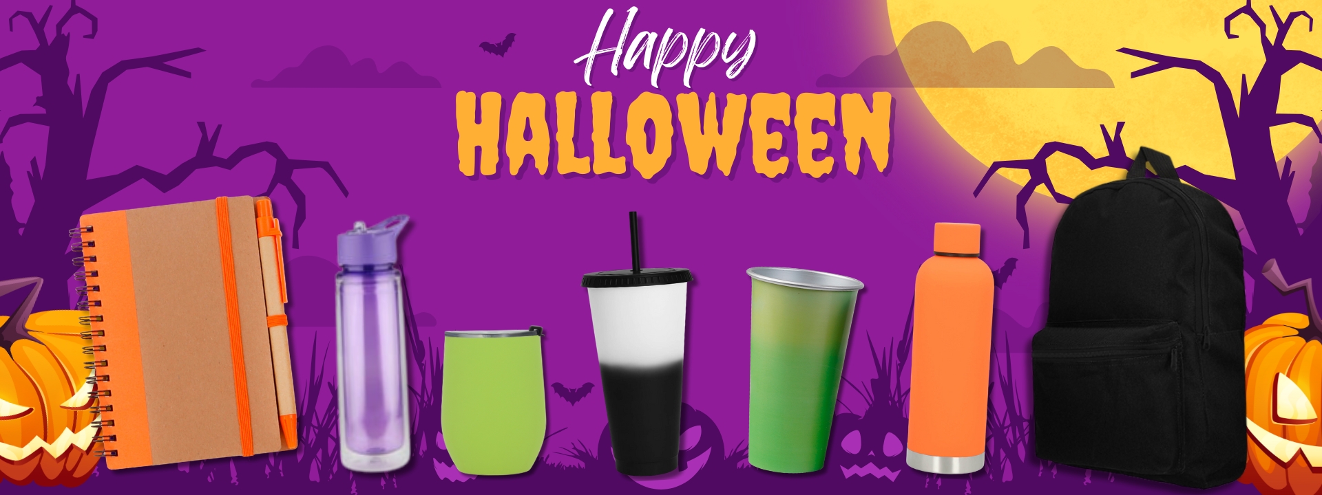 Banner de artículos promocionales de halloween